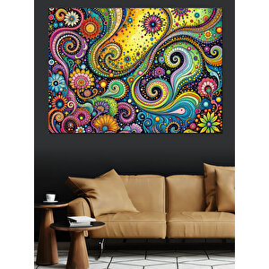 Renkli Paisley Deseni Dekoratif Kanvas - Mdf Ahşap Tablo 70x100 cm
