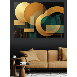 Altın Geometrik Desen Dekoratif Kanvas - Mdf Ahşap Tablo 100x140 cm