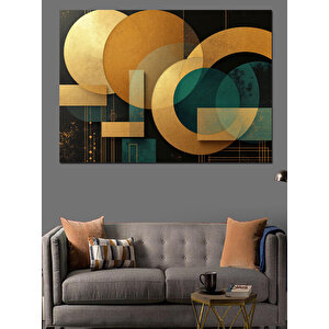 Altın Geometrik Desen Dekoratif Kanvas - Mdf Ahşap Tablo 100x140 cm