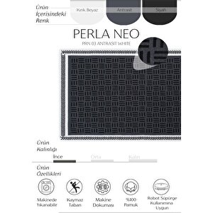 Perla Neo Prn 03 Antrasit Beyaz Pamuklu Banyo Balkon Kilimi Yıkanabilir Mutfak Kilim 75x120 cm