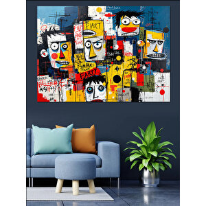 Renkli Soyut Karakter Deseni Dekoratif Kanvas - Mdf Ahşap Tablo 70x100 cm