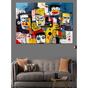 Renkli Soyut Karakter Deseni Dekoratif Kanvas - Mdf Ahşap Tablo 70x100 cm
