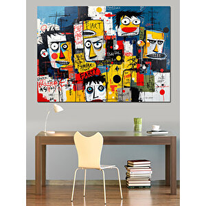 Renkli Soyut Karakter Deseni Dekoratif Kanvas - Mdf Ahşap Tablo