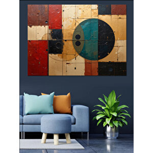 Soyut Geometrik Blok Deseni Dekoratif Kanvas - Mdf Ahşap Tablo 100x140 cm