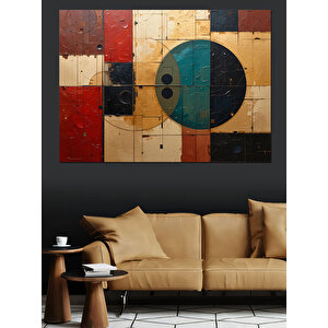 Soyut Geometrik Blok Deseni Dekoratif Kanvas - Mdf Ahşap Tablo 35x50 cm