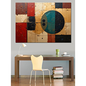 Soyut Geometrik Blok Deseni Dekoratif Kanvas - Mdf Ahşap Tablo