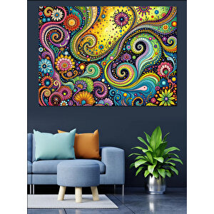 Renkli Paisley Deseni Dekoratif Kanvas - Mdf Ahşap Tablo 25x35 cm