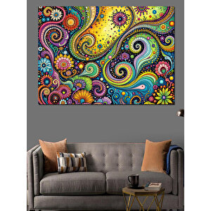 Renkli Paisley Deseni Dekoratif Kanvas - Mdf Ahşap Tablo