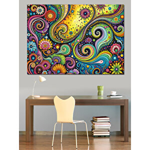 Renkli Paisley Deseni Dekoratif Kanvas - Mdf Ahşap Tablo