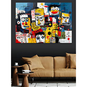 Renkli Soyut Karakter Deseni Dekoratif Kanvas - Mdf Ahşap Tablo 50x70 cm
