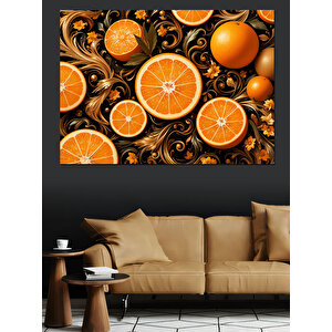 Turuncu Dilim Ve Desen Dekoratif Kanvas - Mdf Ahşap Tablo 70x100 cm