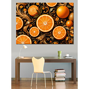 Turuncu Dilim Ve Desen Dekoratif Kanvas - Mdf Ahşap Tablo