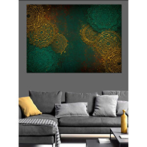 Altın Motifli Yeşil Desen Dekoratif Kanvas - Mdf Ahşap Tablo 100x140 cm