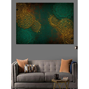 Altın Motifli Yeşil Desen Dekoratif Kanvas - Mdf Ahşap Tablo