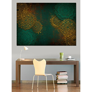 Altın Motifli Yeşil Desen Dekoratif Kanvas - Mdf Ahşap Tablo