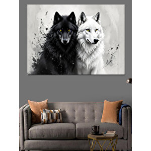 Siyah Ve Beyaz Kurtlar Dekoratif Kanvas - Mdf Ahşap Tablo 35x50 cm