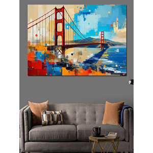 Golden Gate Piksel Renkli Köprü Dekoratif Kanvas - Mdf Ahşap Tablo 70x100 cm