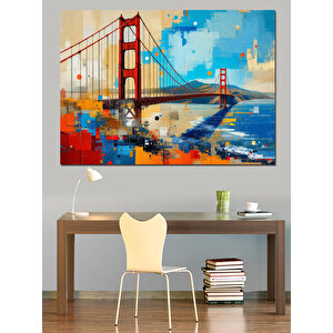 Golden Gate Piksel Renkli Köprü Dekoratif Kanvas - Mdf Ahşap Tablo 70x100 cm