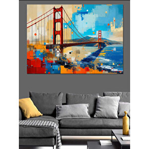 Golden Gate Piksel Renkli Köprü Dekoratif Kanvas - Mdf Ahşap Tablo 70x100 cm