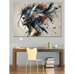 Soyut Kadın Ve Kuşlar Dekoratif Kanvas - Mdf Ahşap Tablo 100x140 cm