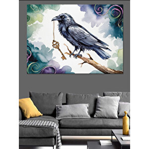 Renkli Soyut Karga Dekoratif Kanvas - Mdf Ahşap Tablo