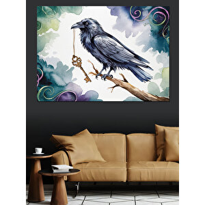 Renkli Soyut Karga Dekoratif Kanvas - Mdf Ahşap Tablo