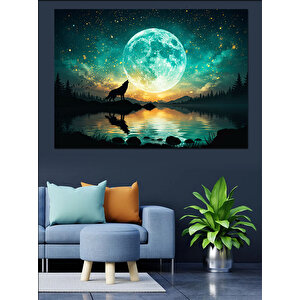 Dolunay Manzarasında Uluyan Kurt Dekoratif Kanvas - Mdf Ahşap Tablo