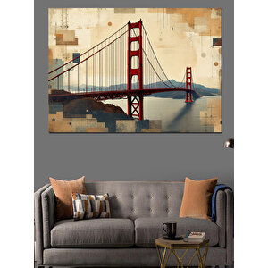 Golden Gate Köprüsü Kolaj Dekoratif Kanvas - Mdf Ahşap Tablo