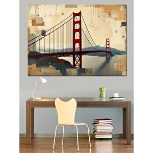 Golden Gate Köprüsü Kolaj Dekoratif Kanvas - Mdf Ahşap Tablo