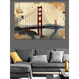Golden Gate Köprüsü Kolaj Dekoratif Kanvas - Mdf Ahşap Tablo 100x140 cm