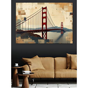 Golden Gate Köprüsü Kolaj Dekoratif Kanvas - Mdf Ahşap Tablo 100x140 cm