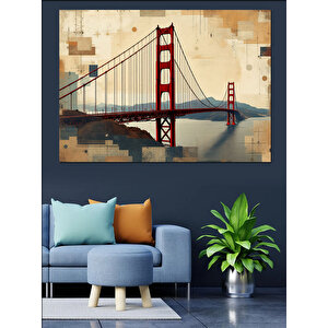 Golden Gate Köprüsü Kolaj Dekoratif Kanvas - Mdf Ahşap Tablo 100x140 cm