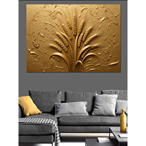 Altın Kabartmalı Buğday Deseni Dekoratif Kanvas - Mdf Ahşap Tablo 50x70 cm