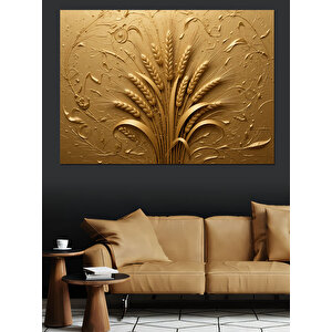 Altın Kabartmalı Buğday Deseni Dekoratif Kanvas - Mdf Ahşap Tablo 50x70 cm