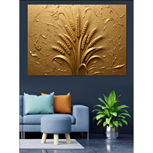 Altın Kabartmalı Buğday Deseni Dekoratif Kanvas - Mdf Ahşap Tablo 50x70 cm