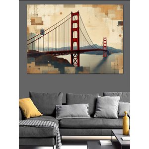 Golden Gate Köprüsü Kolaj Dekoratif Kanvas - Mdf Ahşap Tablo 70x100 cm