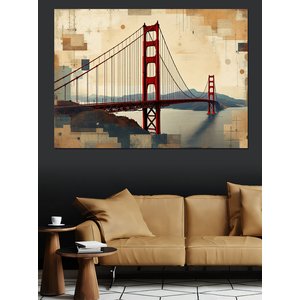 Golden Gate Köprüsü Kolaj Dekoratif Kanvas - Mdf Ahşap Tablo 70x100 cm