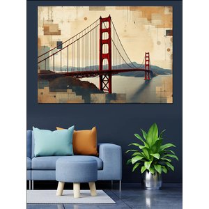 Golden Gate Köprüsü Kolaj Dekoratif Kanvas - Mdf Ahşap Tablo 70x100 cm