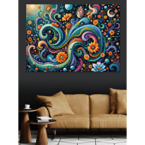 Renkli Spiralli Sanat Deseni Dekoratif Kanvas - Mdf Ahşap Tablo 50x70 cm