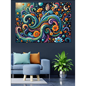 Renkli Spiralli Sanat Deseni Dekoratif Kanvas - Mdf Ahşap Tablo 50x70 cm