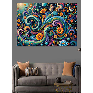 Renkli Spiralli Sanat Deseni Dekoratif Kanvas - Mdf Ahşap Tablo 50x70 cm