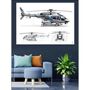 Mühendislik Çizimli Helikopter Dekoratif Kanvas - Mdf Ahşap Tablo 100x140 cm