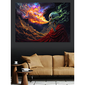 Renkli Dumanlı Kuru Kafa Dekoratif Kanvas - Mdf Ahşap Tablo 50x70 cm