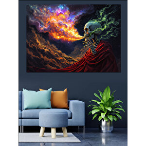 Renkli Dumanlı Kuru Kafa Dekoratif Kanvas - Mdf Ahşap Tablo