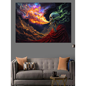 Renkli Dumanlı Kuru Kafa Dekoratif Kanvas - Mdf Ahşap Tablo