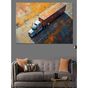 Yolda Giden Kargo Tırı Dekoratif Kanvas - Mdf Ahşap Tablo 70x100 cm