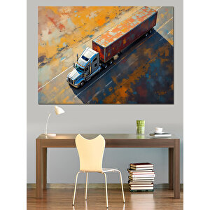 Yolda Giden Kargo Tırı Dekoratif Kanvas - Mdf Ahşap Tablo 70x100 cm