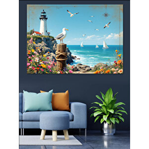 Kuşlar Ve Deniz Feneri Dekoratif Kanvas - Mdf Ahşap Tablo