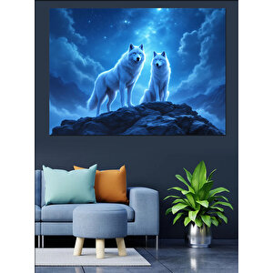 Gece Uluyan Kurtlar Dekoratif Kanvas - Mdf Ahşap Tablo 100x140 cm