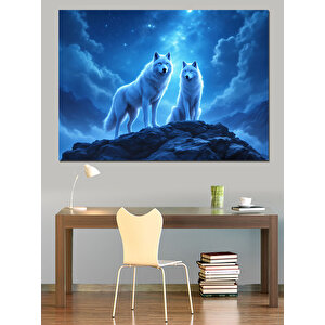 Gece Uluyan Kurtlar Dekoratif Kanvas - Mdf Ahşap Tablo 100x140 cm